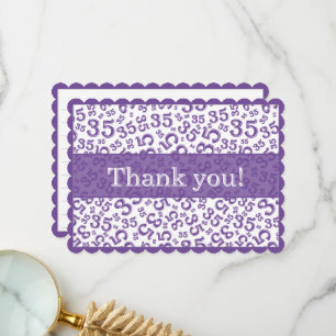 Carte De Remerciements 35 "Merci!" Motif de nombres violet/blanc