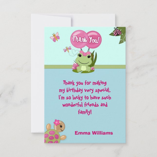 Carte de remerciements 3,5" de GRENOUILLE de fille (Devant)