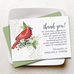 Carte De Remerciements 3,5"x5" Cardinal oiseau funéraire