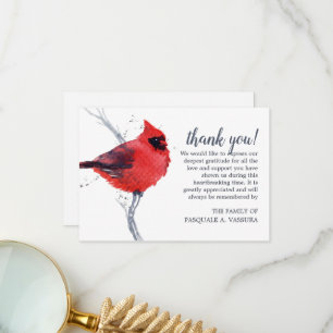 Carte De Remerciements 3,5"x5" Oiseau Cardinal Aquarelle Funérailles