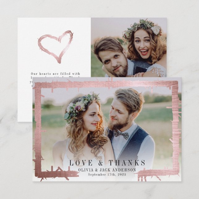 Carte De Remerciements 3.5x5 Mariage photo Love & Thanks Pink Foil (Devant / Derrière)