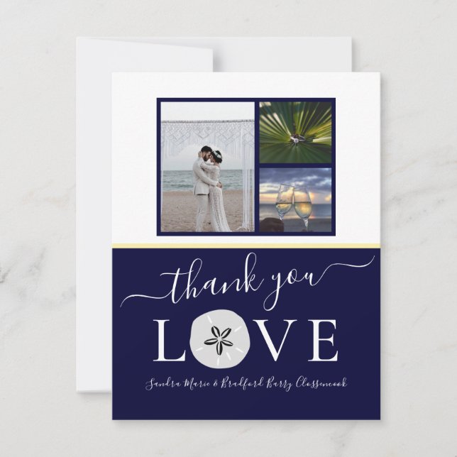 Carte De Remerciements 3 Collage de photos  Dollar de sable  Mariage Bleu (Devant)