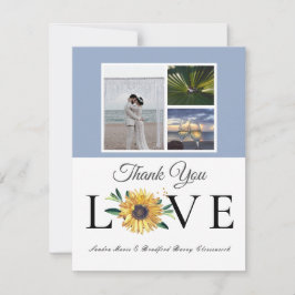 Carte De Remerciements 3 Collage photo Sunflower Dusty Blue Mariage