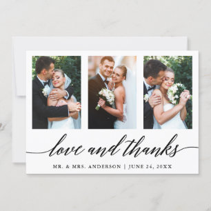 Carte De Remerciements 3 Photo Calligraphy Love and Thanks Mariage