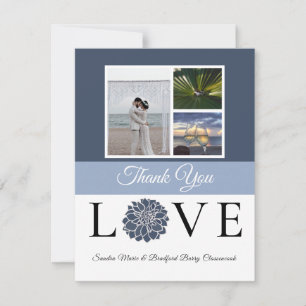 Carte De Remerciements 3 Photo collage Navy Dusty Blue Flower Mariage