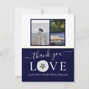 Carte De Remerciements 3 Photo collage Sanddollar Navy Blue Mariage
