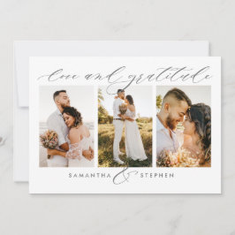 Carte De Remerciements 3-Photo Élégant Script Amour Et Mariage De Gratitu
