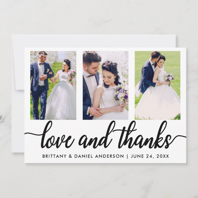 Carte De Remerciements 3 Photo Mariage Love and Thanks (Devant)