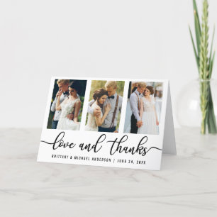 Carte De Remerciements 3 Photo Moderne Mariage Love and Thanks Pold
