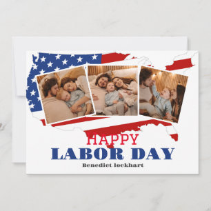 Carte De Remerciements 3 Photo Simple Elegant Labour Day avec drapeau amé