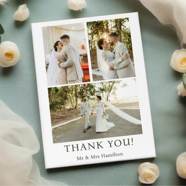 Carte De Remerciements 3 Photographies Mariage personnalisé avec message (3 Photographs Personalized Wedding With Message Thank You Cards from Ricaso. Say Thanks in style.)