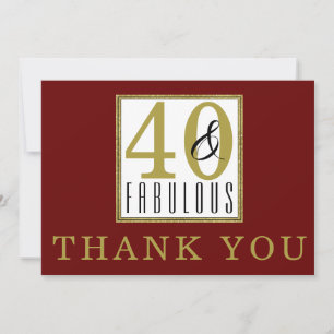 Carte De Remerciements 40 & Fabuleux 40e anniversaire de fête Bourgogne O
