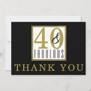 Carte De Remerciements 40 & Fabuleux 40e anniversaire fête Black Gold
