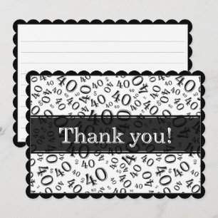 Carte De Remerciements 40 "Merci !" Motif de nombres aléatoires noir/blan