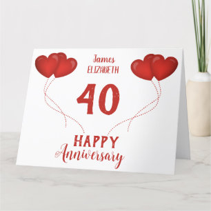 Carte De Remerciements 40e anniversaire du mariage ballons à coeur rouge