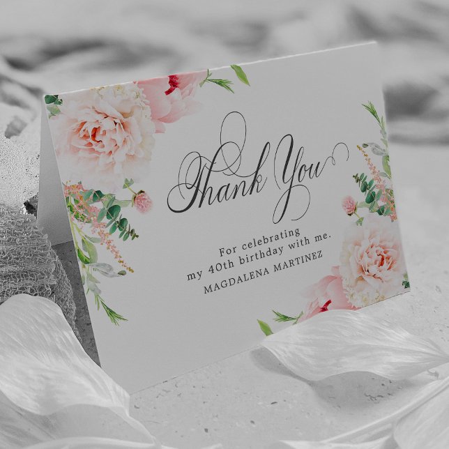 Carte De Remerciements 40e anniversaire Photo Blush rose floral plié (Créateur téléchargé)