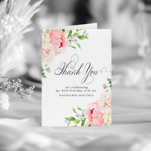 Carte De Remerciements 40e anniversaire rose pâle rose pâle floral plié