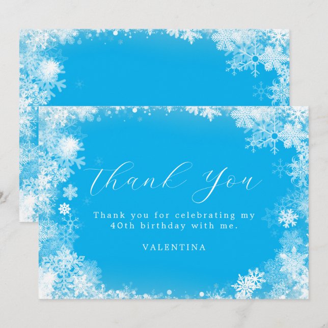 Carte De Remerciements 40e Anniversaire Wonderland Snowflake Blue (Devant / Derrière)