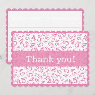 Carte De Remerciements 45 "Merci !" Motif de nombres rose/blanc