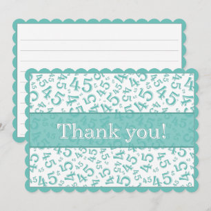 Carte De Remerciements 45 "Merci !" Motif de nombres sarcelle/blanc