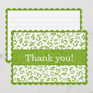 Carte De Remerciements 45 "Merci !" Motif de nombres Vert/Blanc