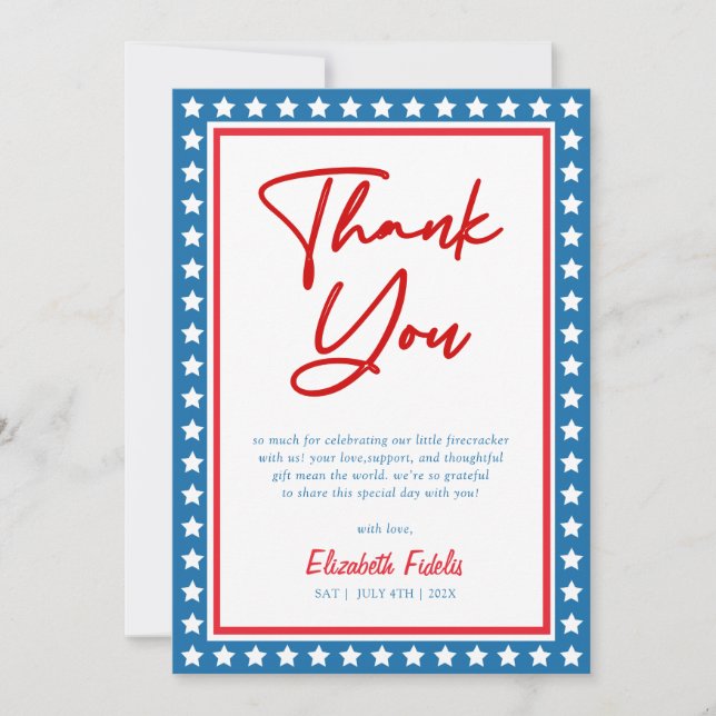 Carte De Remerciements 4 juillet Baby shower photo (Devant)