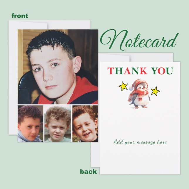 Carte De Remerciements 4 photo add message christmas penguin (Créateur téléchargé)