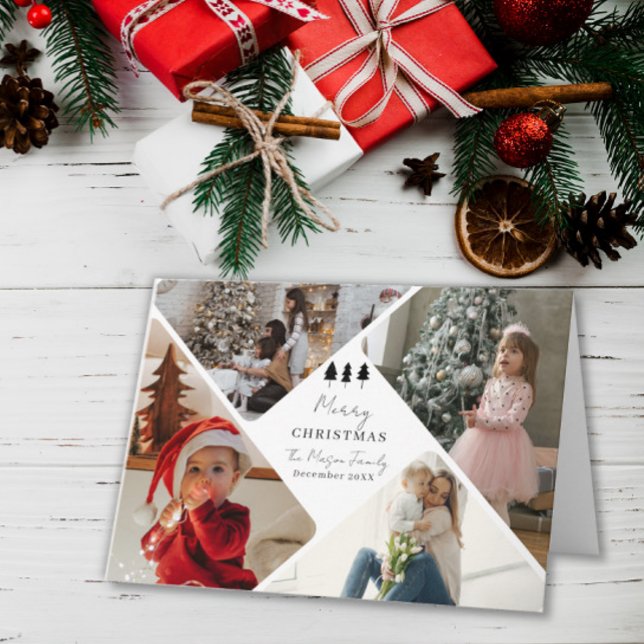 Carte De Remerciements 4 Photo Family Christmas Card Trees Design (Créateur téléchargé)