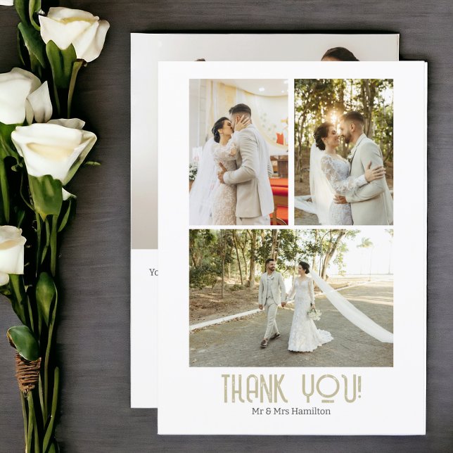 Carte De Remerciements 4 Photographies Mariage personnalisé (4 Photographs Personalized Wedding Thank You Card from Ricaso Elegant,  sophisticate & simple design)