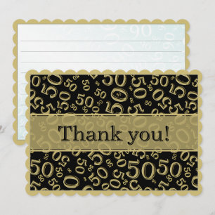 Carte De Remerciements 50 "Merci !" Motif de nombre aléatoire noir/or