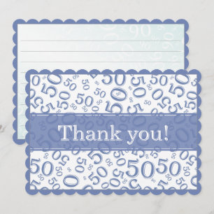 Carte De Remerciements 50 "Merci !" Motif de nombres aléatoires bleu/blan
