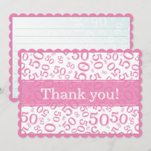 Carte De Remerciements 50 "Merci !" Motif de nombres aléatoires rose/blan