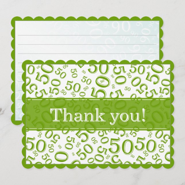 Carte De Remerciements 50 "Thank you!" Green/White Random Number Pattern (Devant / Derrière)
