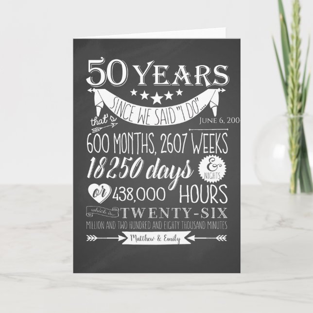 Carte De Remerciements 50e anniversaire de mariage, tableau noir, 50 ans (Devant)