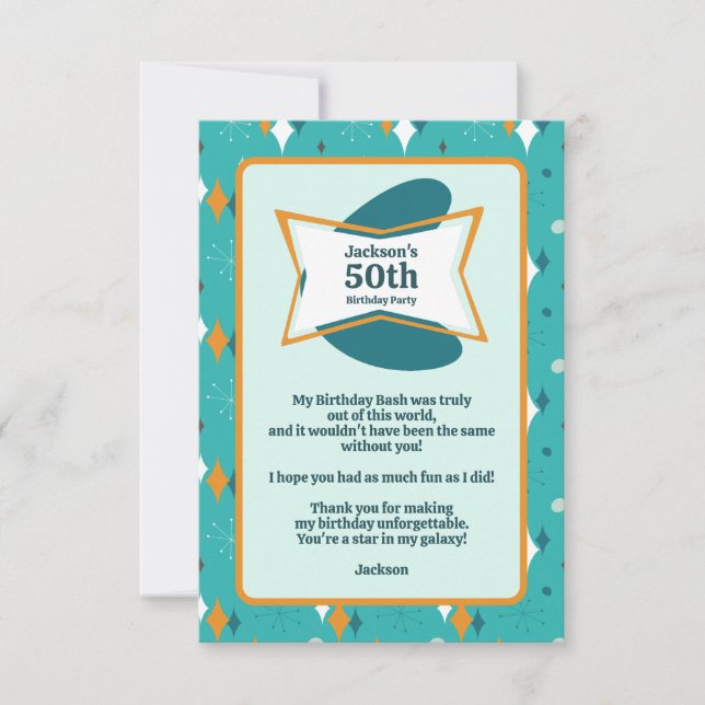 Carte De Remerciements 50e anniversaire fête Retro Mid Century N'importe  (Devant)