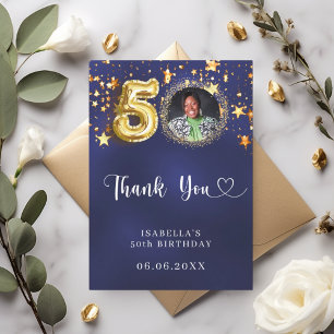 Carte De Remerciements 50e anniversaire marine bleu or étoiles photo