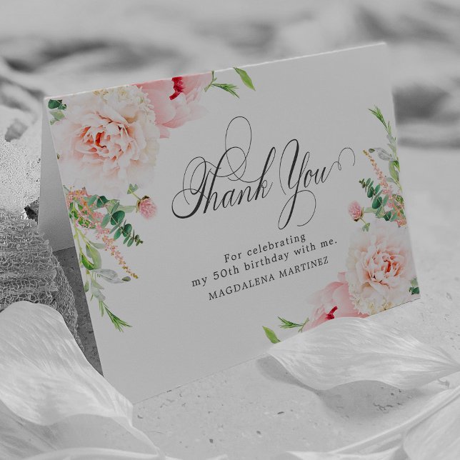 Carte De Remerciements 50e anniversaire Photo Blush rose floral plié (Créateur téléchargé)