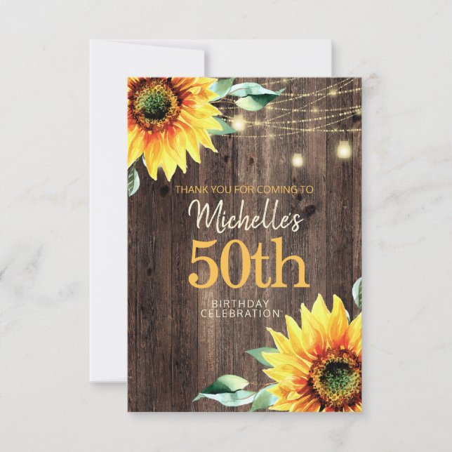 Carte De Remerciements 50e Chaîne Rustique en Bois pour femmes éclaire le (Devant)