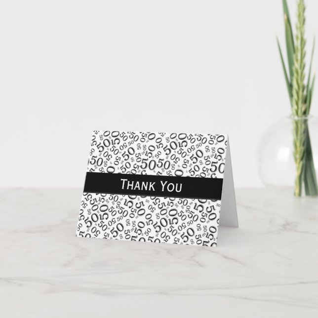 Carte De Remerciements 50ème "Merci !" Motif numérique noir/blanc (Devant)