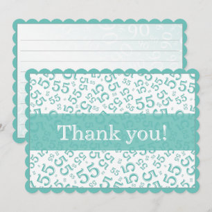 Carte De Remerciements 55 "Merci !" Motif de nombres sarcelle/blanc