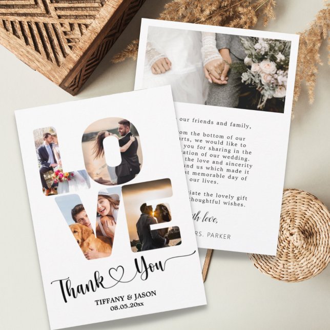 Carte De Remerciements 5 Photo Bold Lettre Mariage Main Lettré Coeur E (Créateur téléchargé)