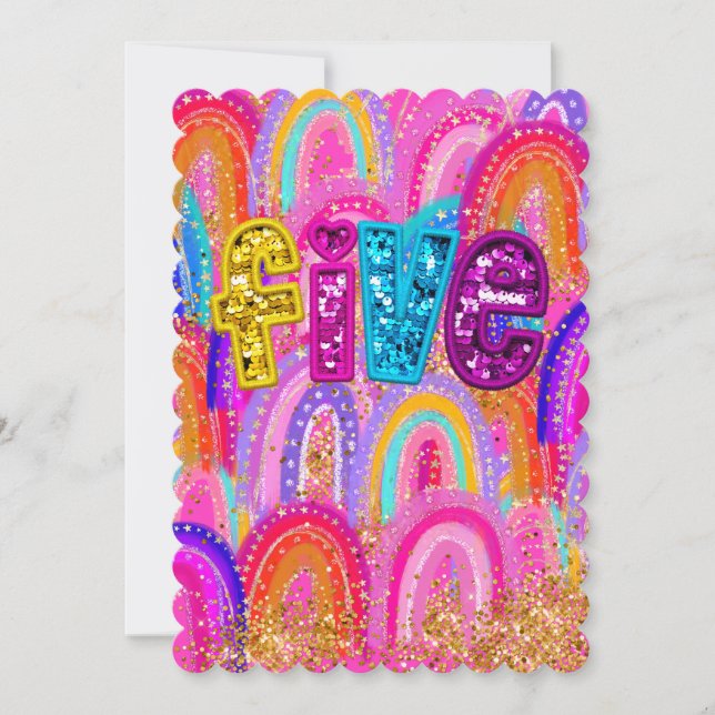 Carte De Remerciements 5ème Anniversaire Sequins Arc-en-ciel (Devant)
