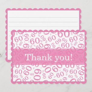 Carte De Remerciements 60 "Merci !" Motif de nombres rose et blanc