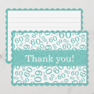 Carte De Remerciements 60 "Merci !" Motif de nombres sarcelle/blanc
