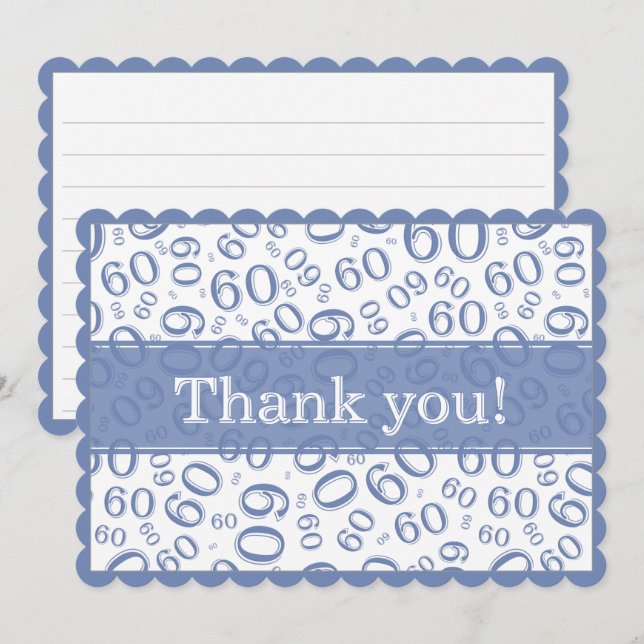 Carte De Remerciements 60 "Thank you!" Blue/White Number Pattern (Devant / Derrière)