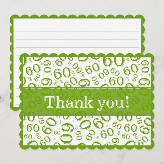 Carte De Remerciements 60 "Thank you!" Green/White Number Pattern (Devant / Derrière)