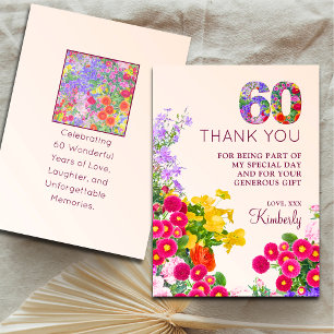 Carte De Remerciements 60e anniversaire floral moderne 60 ans fête