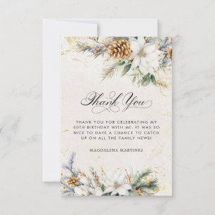 Carte De Remerciements 60e anniversaire Hiver Blanc Floral vert