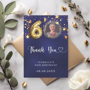 Carte De Remerciements 60e anniversaire marine bleu or étoiles photo