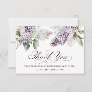 Carte De Remerciements 60e anniversaire Purple Lilac Fleur de printemps